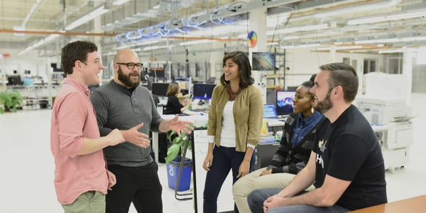 Startup team meeting at the mHUB innovation center in Chicago