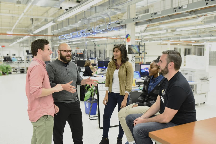 Startup team having a meeting at the Chicago mHUB Innovation Center