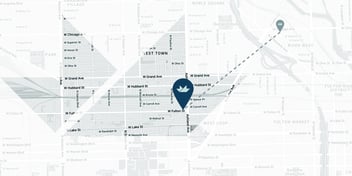 A map showing mHUB's move from 965 W Chicago Ave to 1623 W Fulton