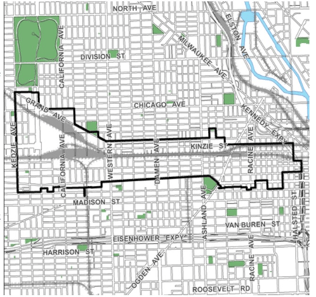 A map of Chicago's Kinzie industrial Corridor. 