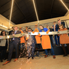 Governor JB Pritzker cuts the ribbon at the new mHUB Innovation Center in Chicago at 1623 W. Fulton St. 