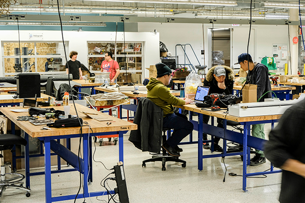 mHUB Research and Development team working in rapid prototyping shop